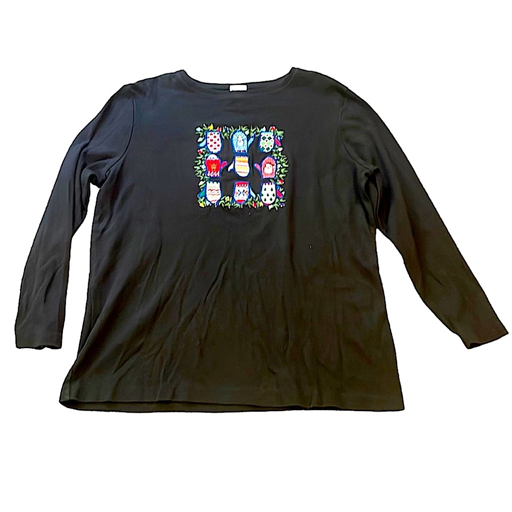 Embroidered Christmas Mittens and Lights Long Sleeve Shirt Size Large Westbound